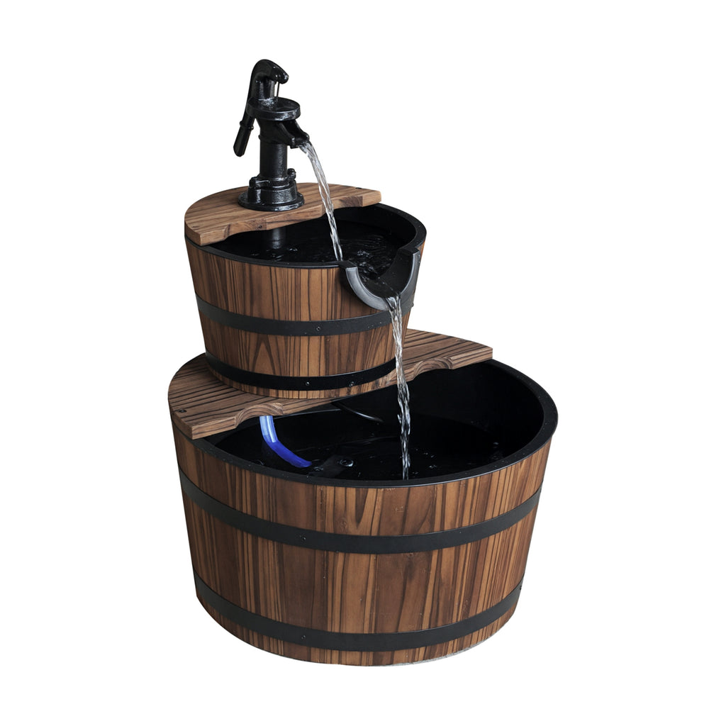 2-Tier Rustic Barrel Water Fountain