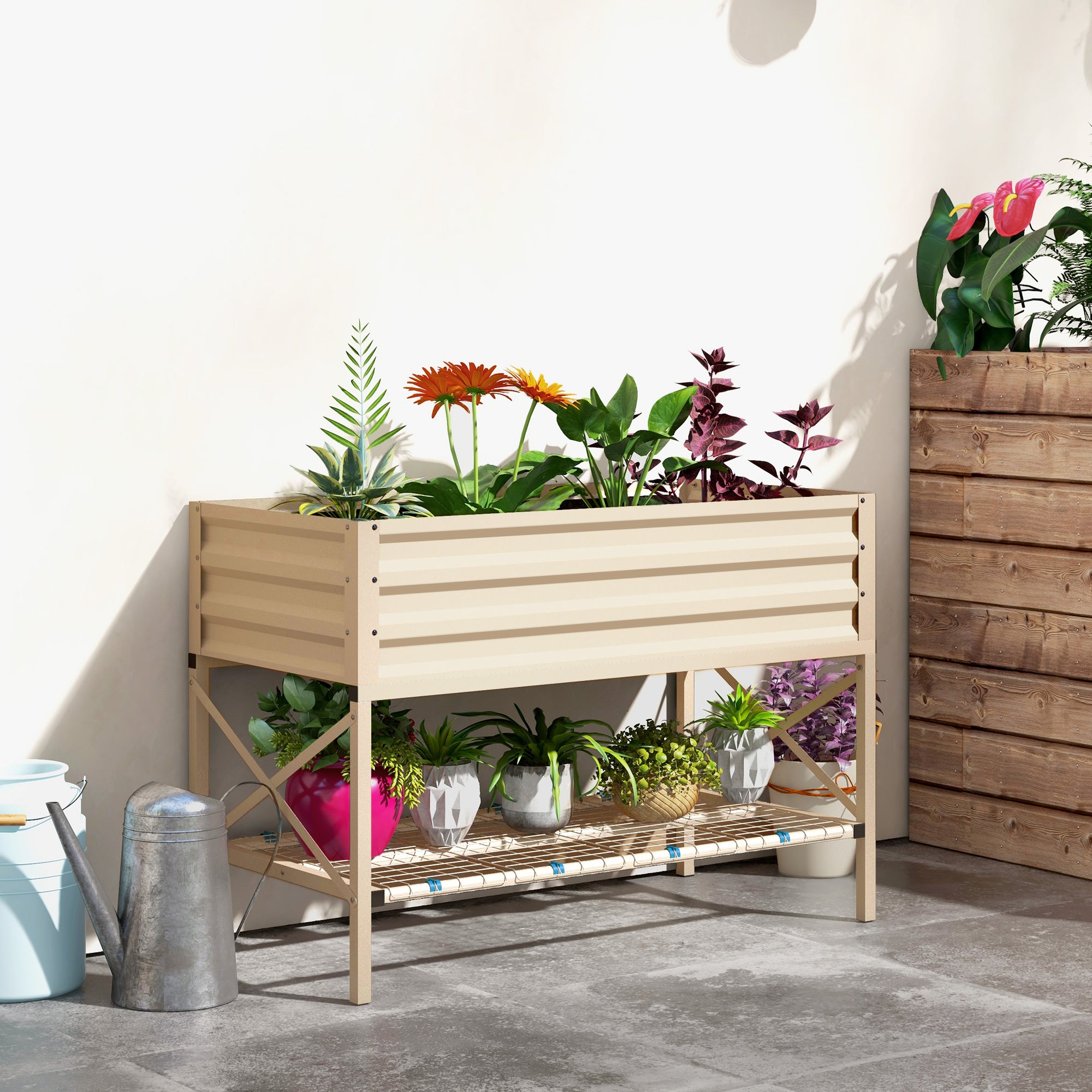 Galvanized Raised Garden Bed with Legs - Cream