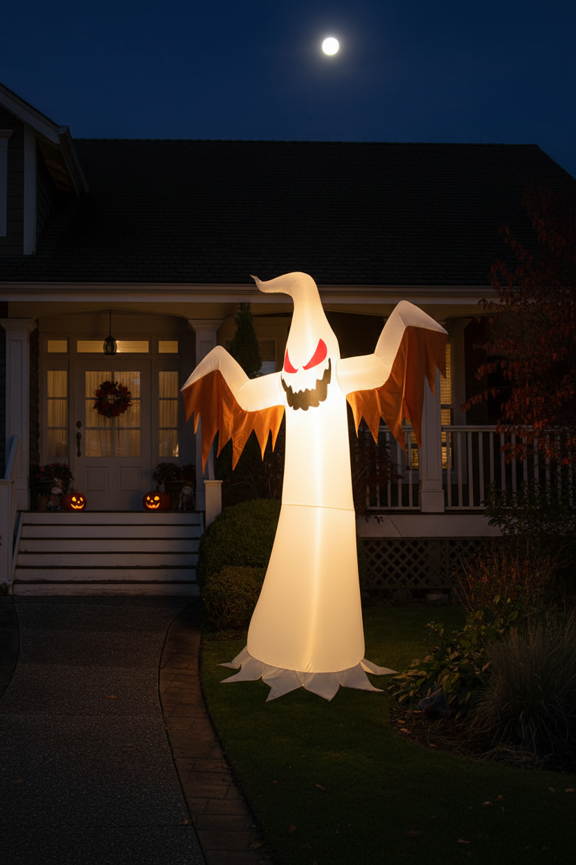 12ft Giant Halloween Ghost Inflatable with Flame Effect & Flashing Red Eyes Natures Nook