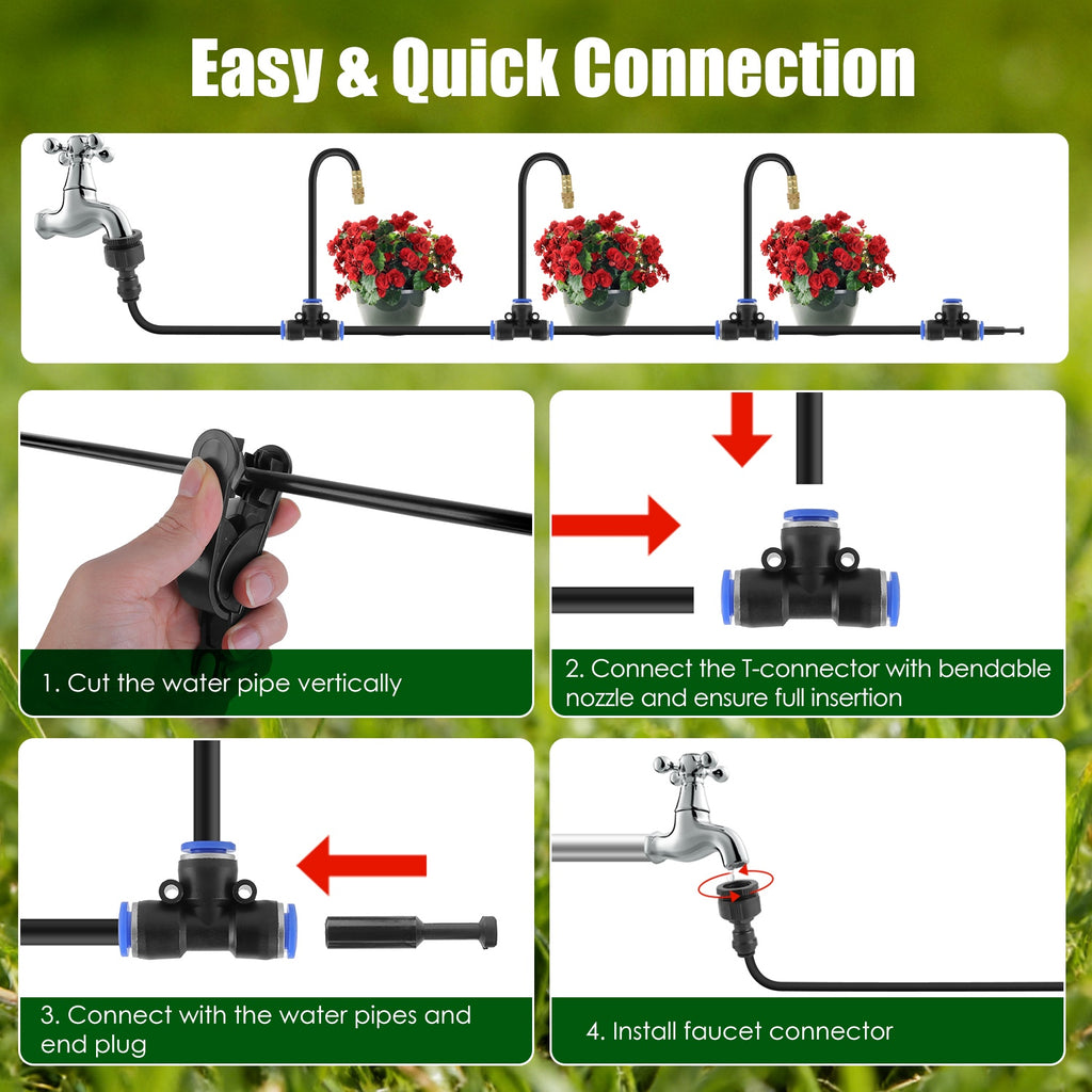 49ft 360° Automatic Drip Irrigation Kit with Misting Nozzles