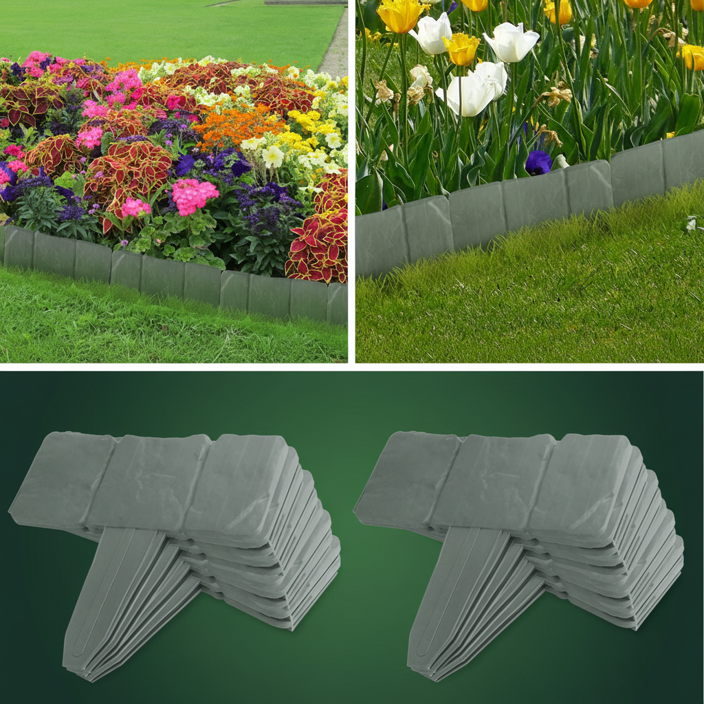 20 PCS Cobbled Stone Effect Plastic Garden Lawn Border Edging Natures Nook