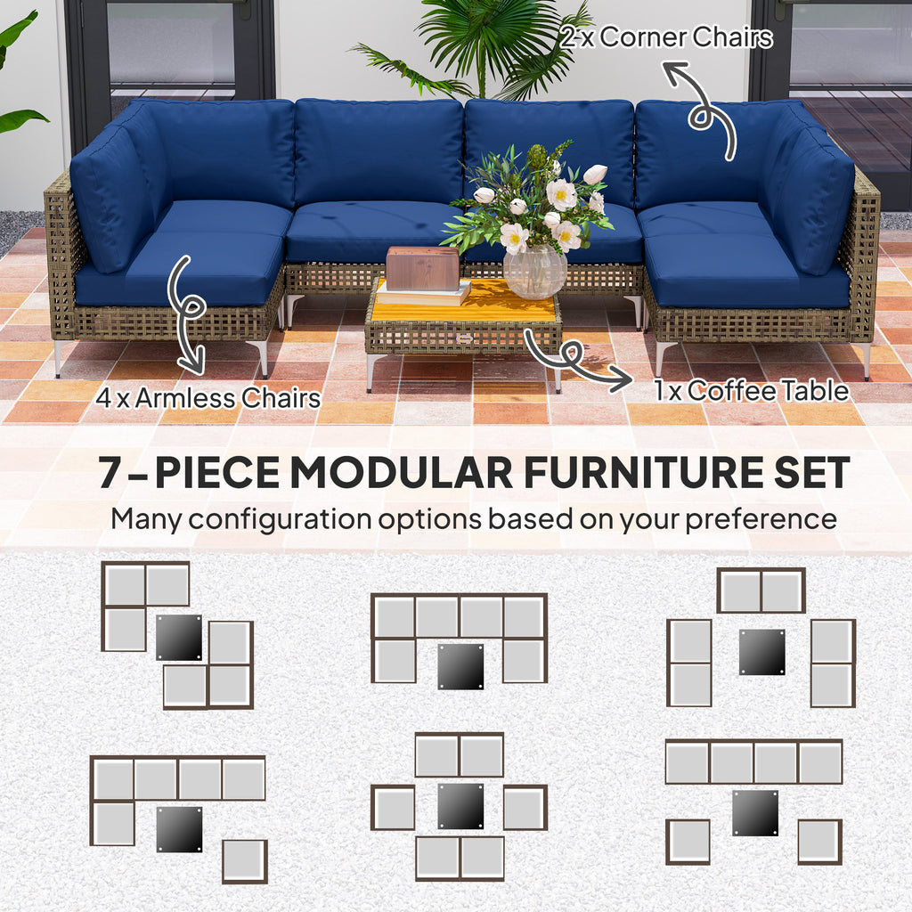 7-Piece Modular Wicker Patio Sectional