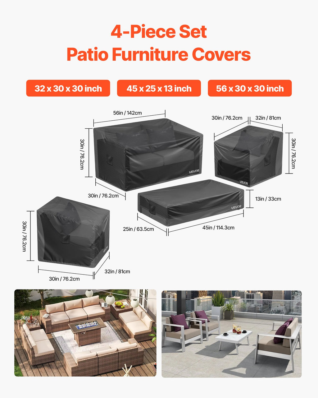 4-Piece 420D Waterproof Patio Furniture Cover Set