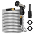 100ft Metal Garden Hose - Stainless Steel Kink-Free with 10-Pattern Spray Nozzle