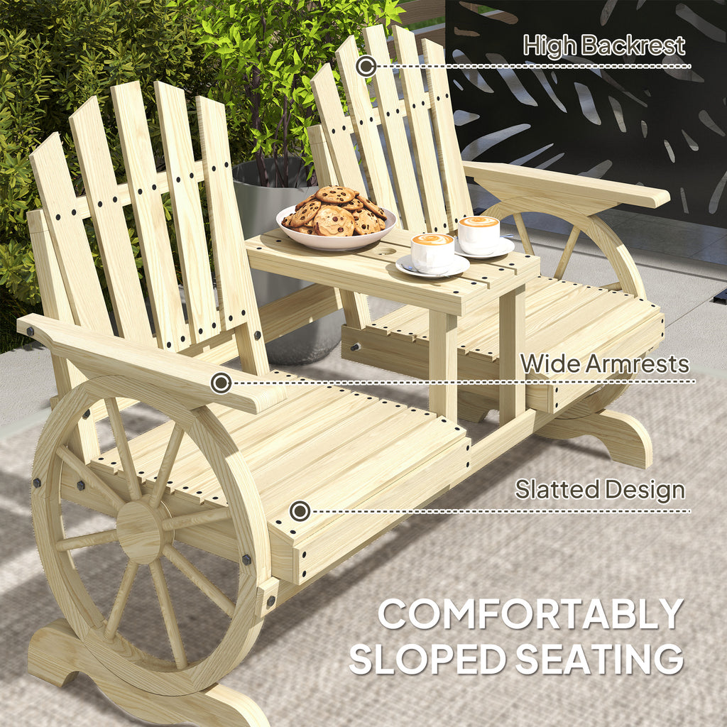 2-Seat Wooden Garden Bench with Center Table