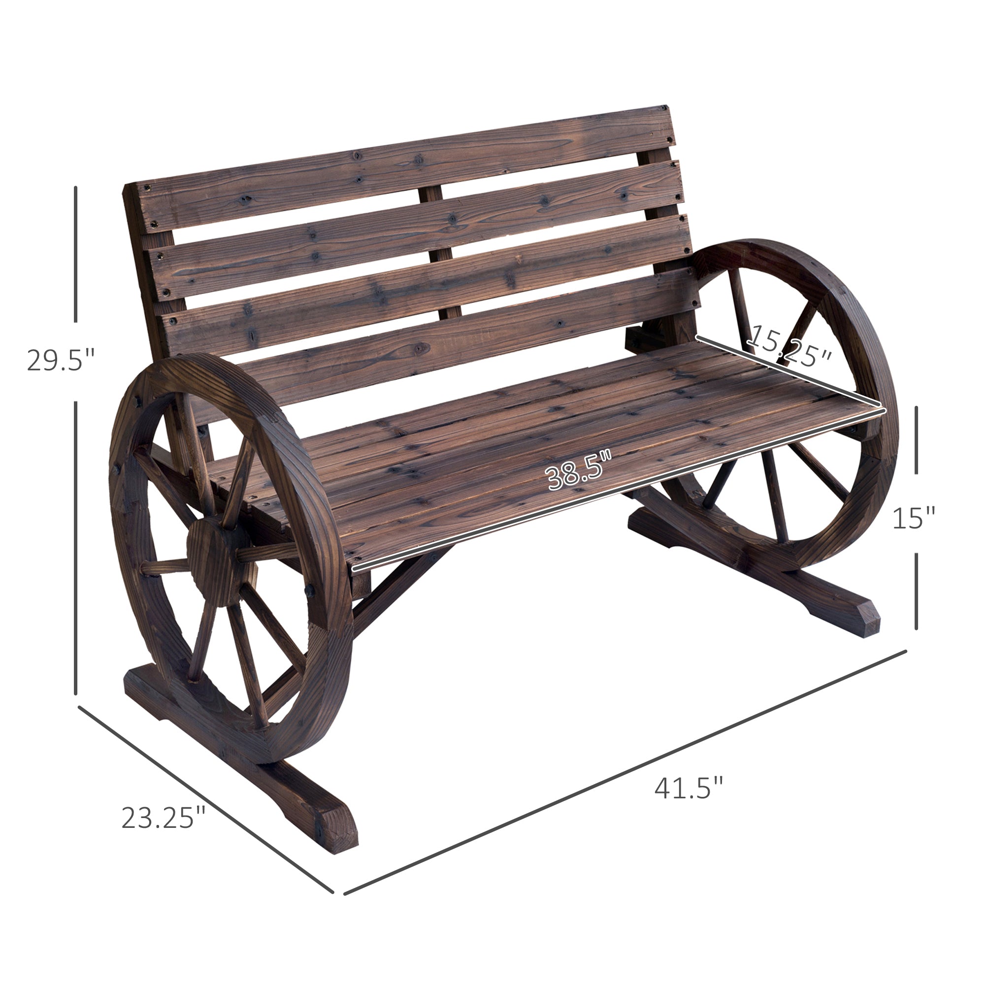 41" Wooden Wagon Wheel Bench - Rustic Outdoor Patio Furniture for 2 People