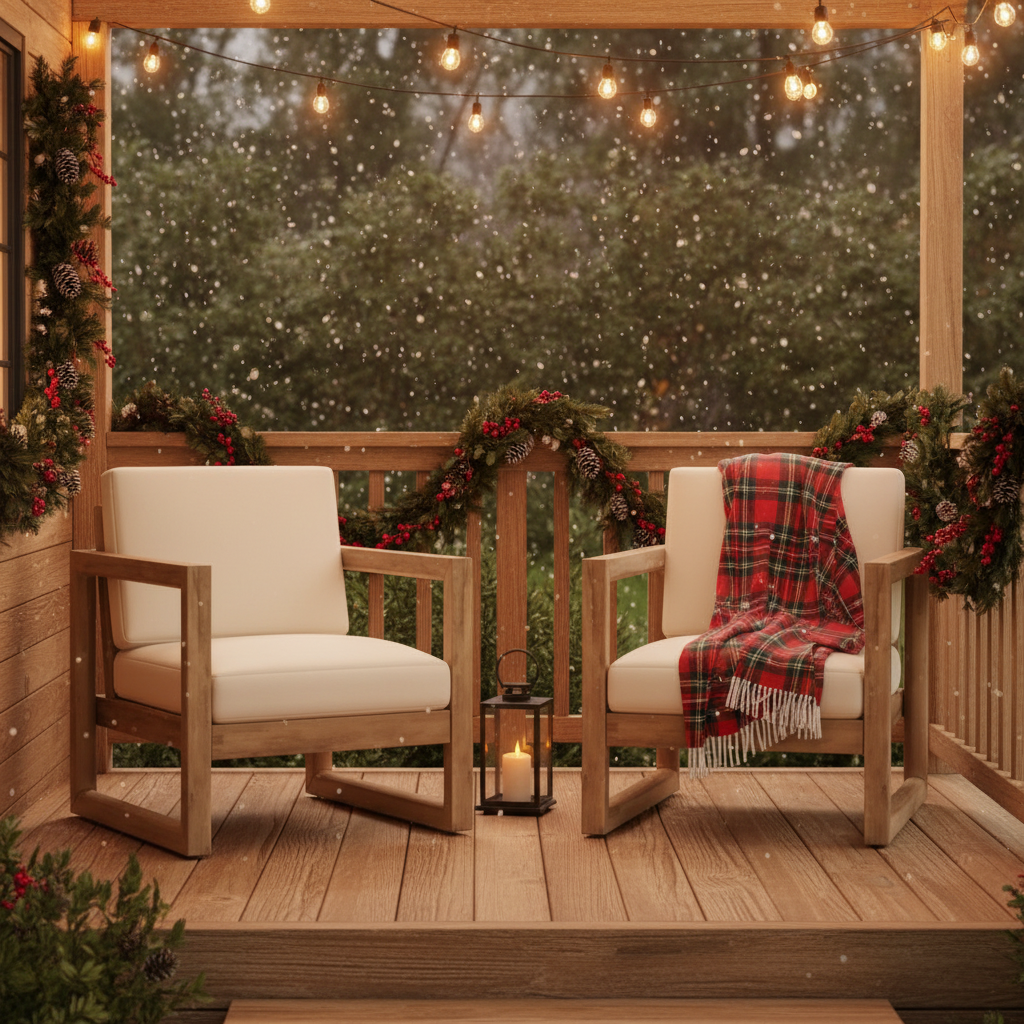 Acacia Wood Outdoor Patio Club Chairs with Waterproof Cushions, Set of 2