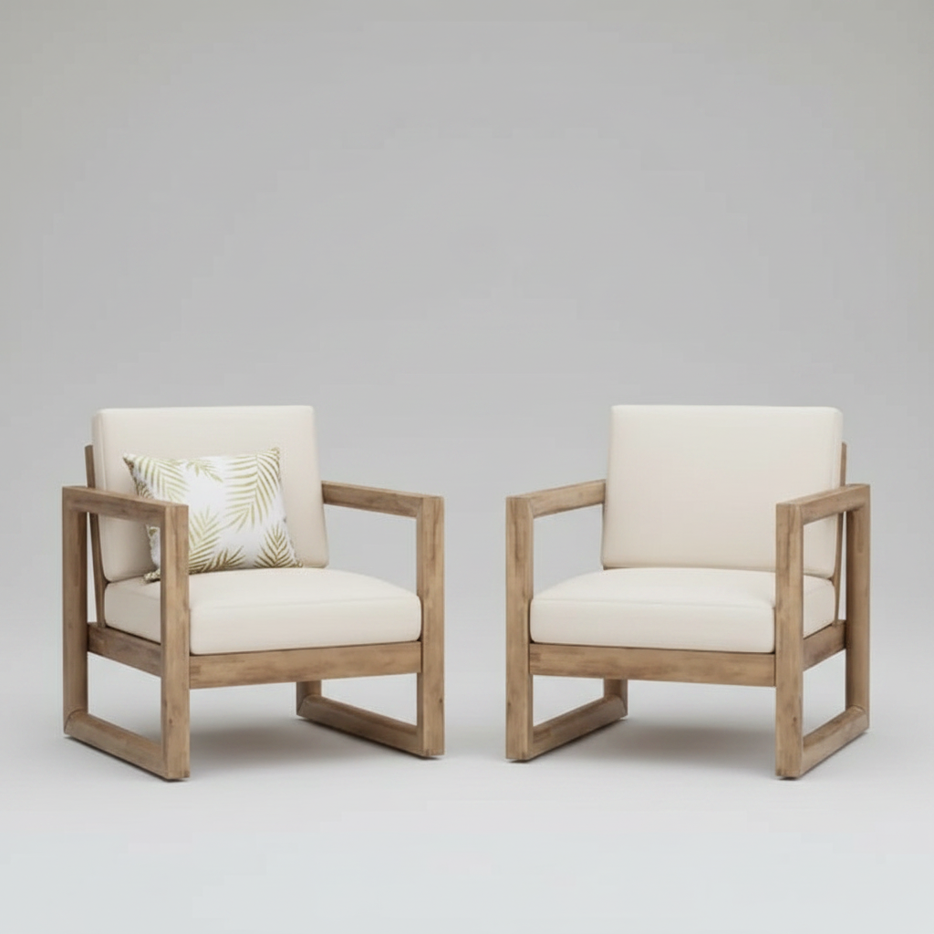 Acacia Wood Outdoor Patio Club Chairs with Waterproof Cushions, Set of 2 Natures Nook