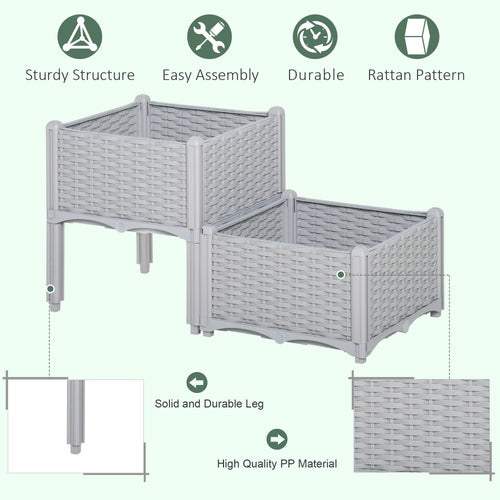2-Piece Self-Watering Raised Garden Bed – Grey