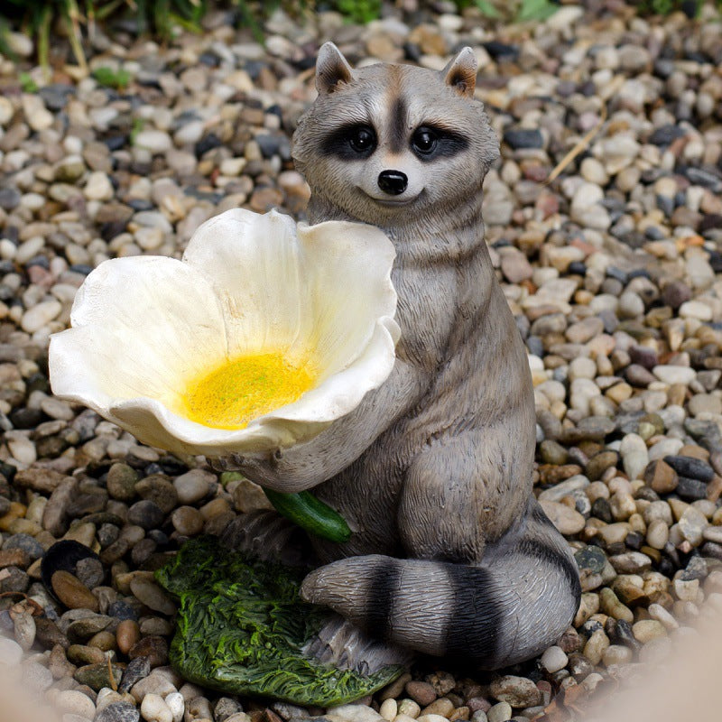 Charming Raccoon Bird Feeder Garden Statue