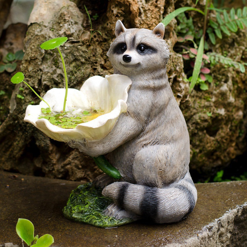 Charming Raccoon Bird Feeder Garden Statue