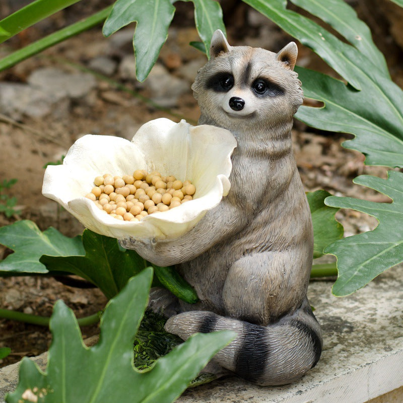 Charming Raccoon Bird Feeder Garden Statue