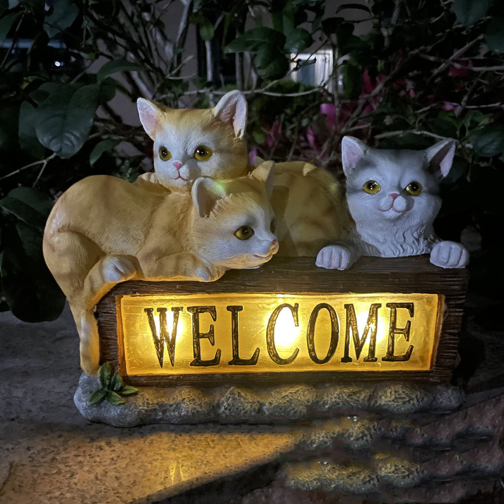 Solar Cat Garden Light - Resin Outdoor Statue with LED