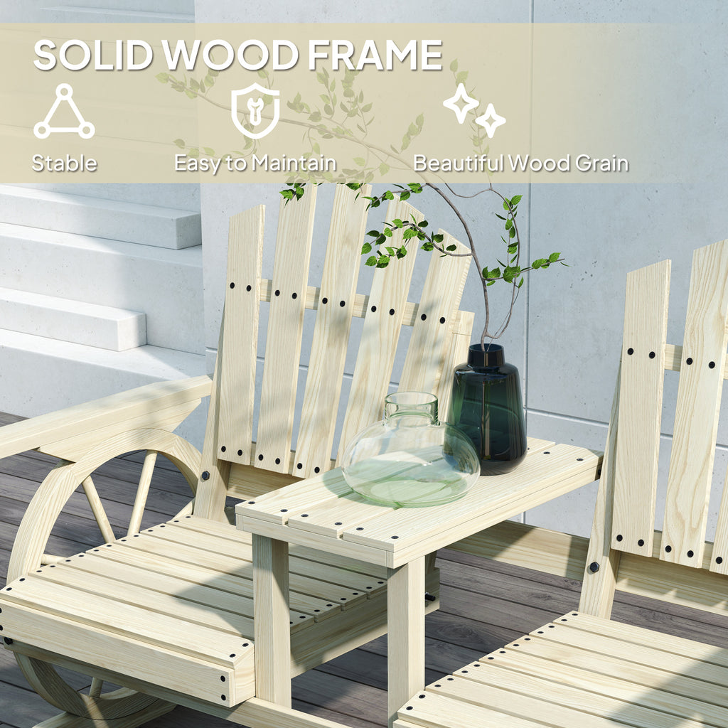2-Seat Wooden Garden Bench with Center Table