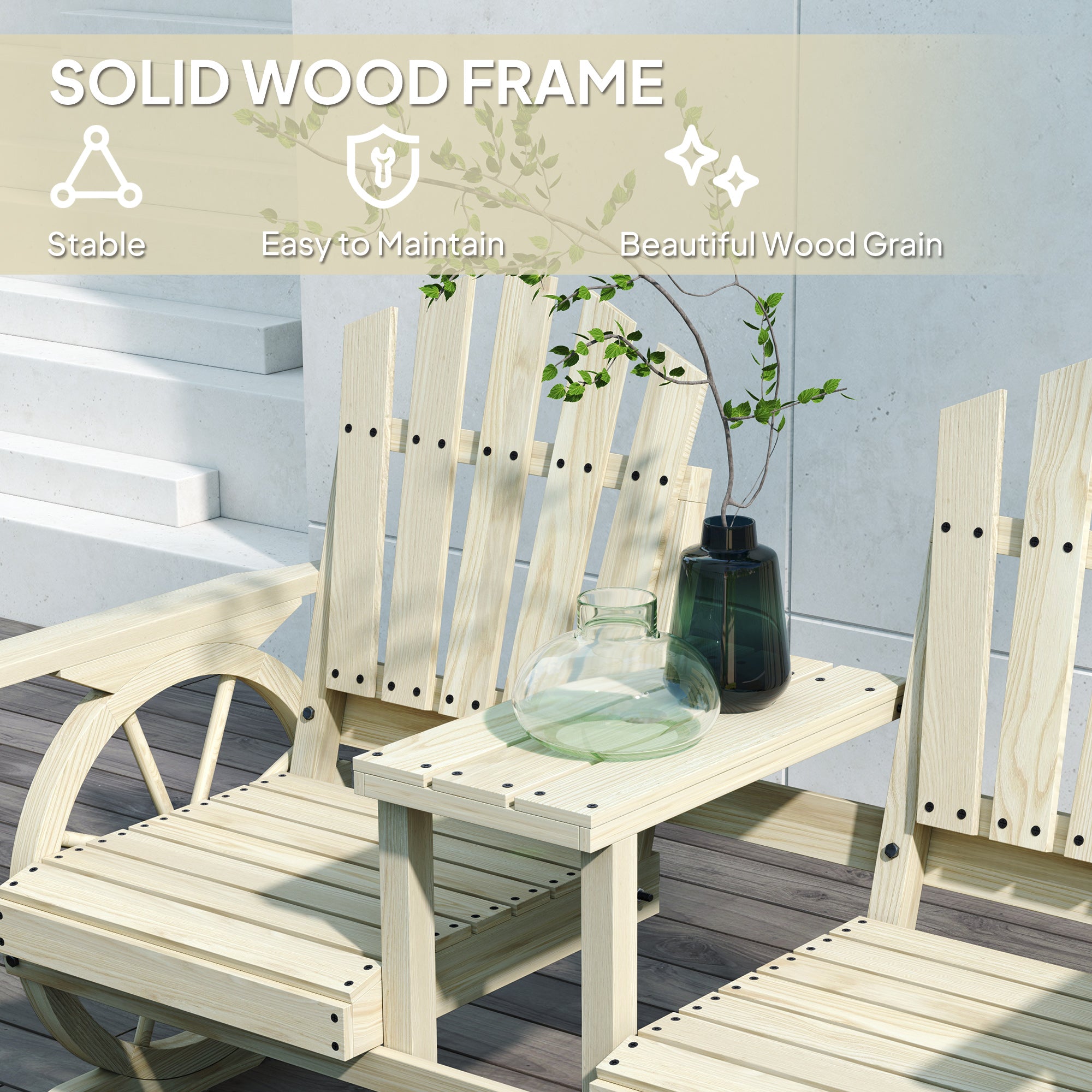 2-Seat Wooden Garden Bench with Center Table