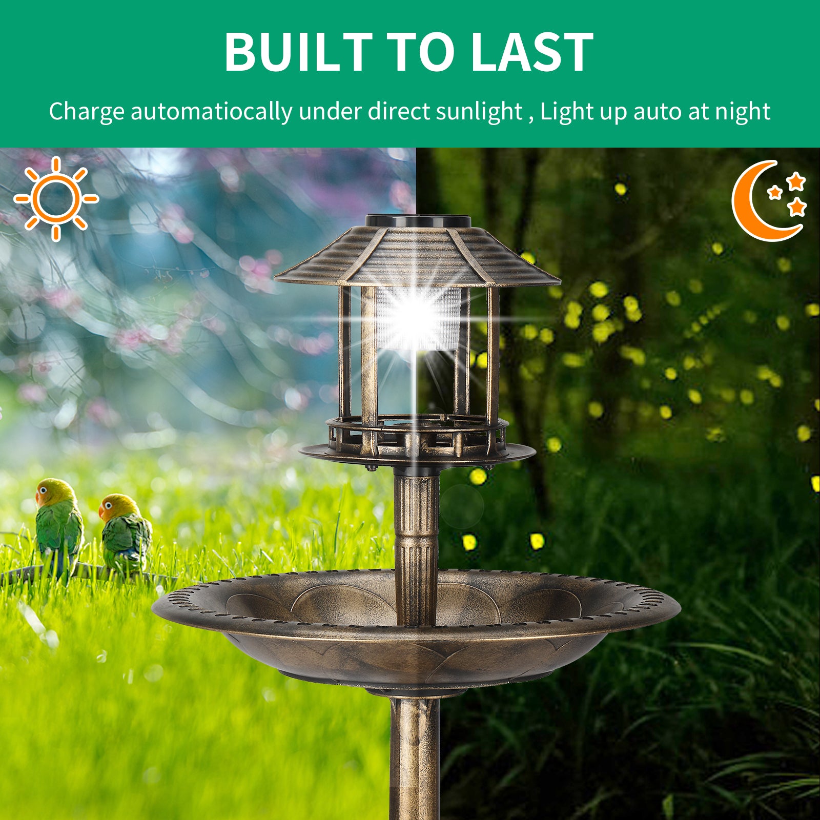 Solar-Powered Bird Bath with Bronze Finish