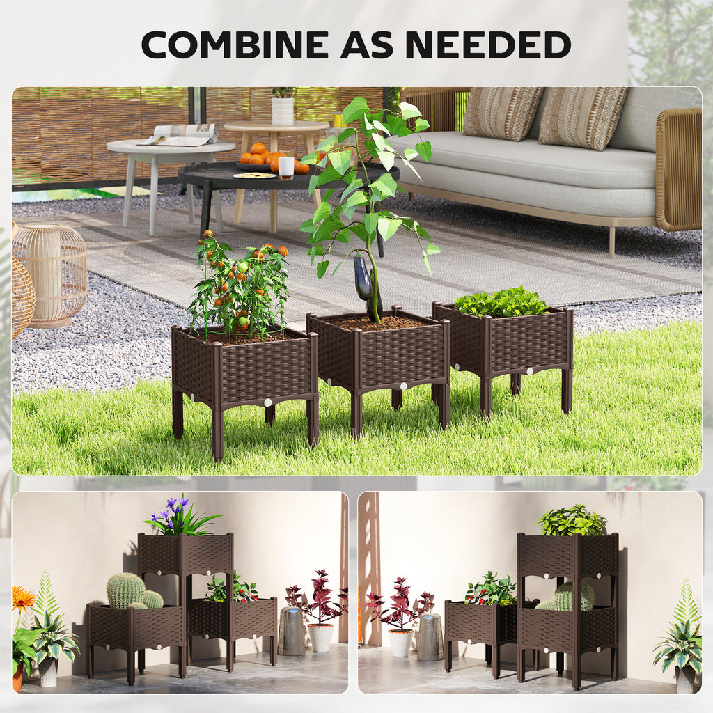 3-Piece Modular Raised Garden Bed - Brown
