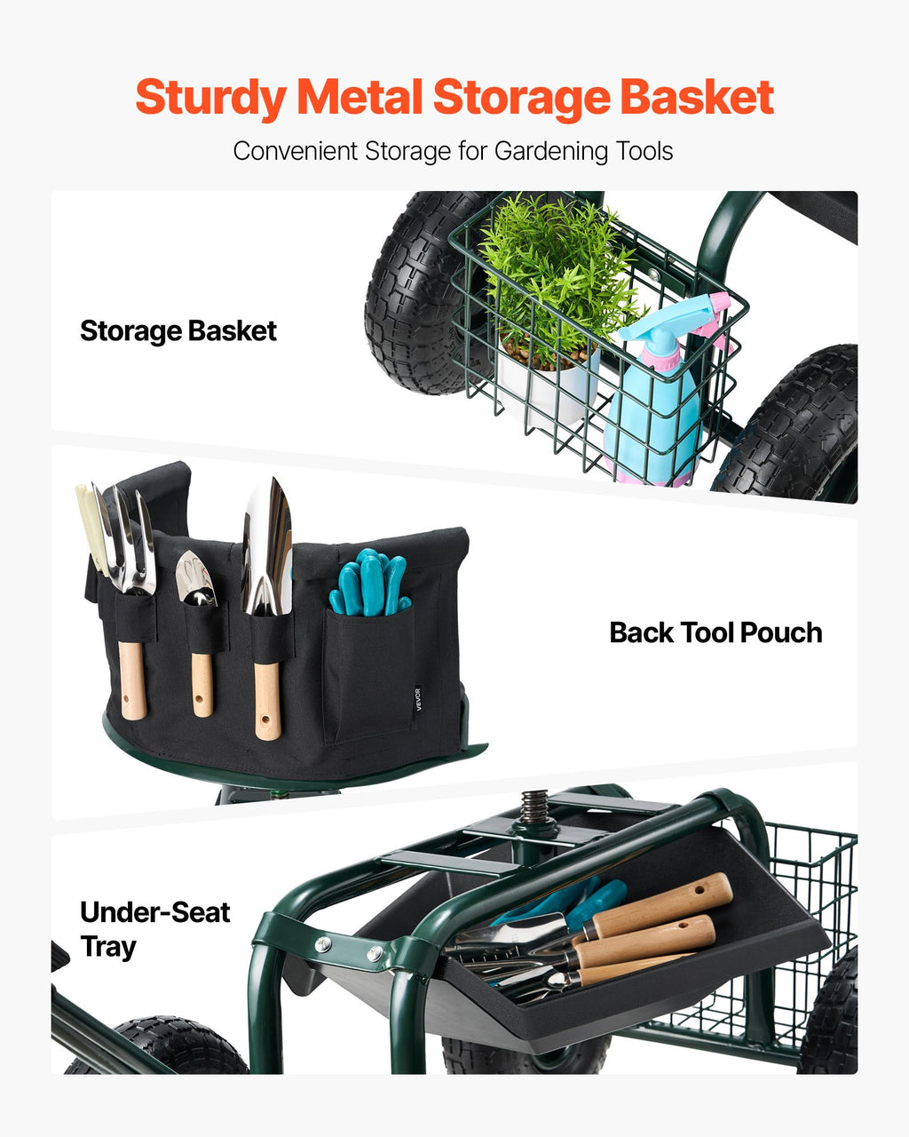 Rolling Garden Cart with Swivel Seat