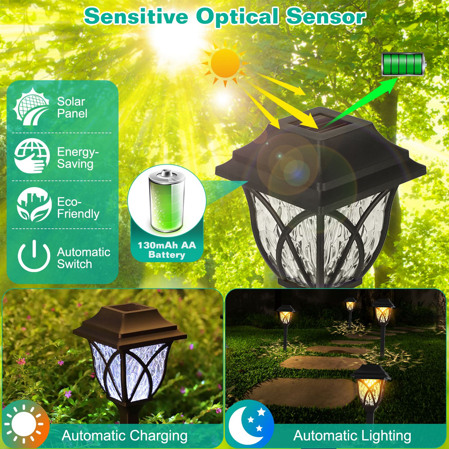 6-Pack Solar Powered Pathway Lights - IP45 Waterproof Decorative Landscape Lights