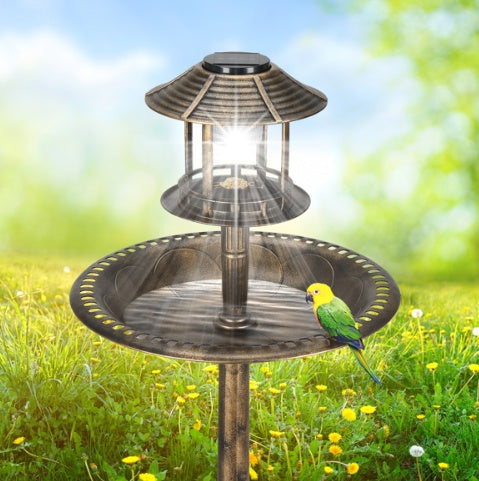 Solar-Powered Bird Bath with Bronze Finish