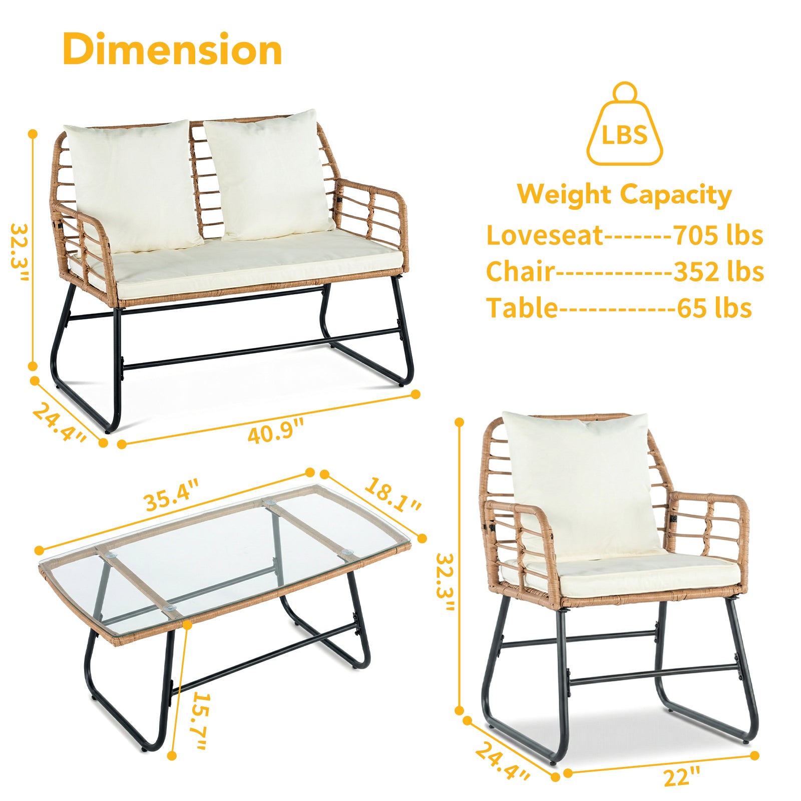 4-Piece Rattan Garden Sofa Set with Cushions