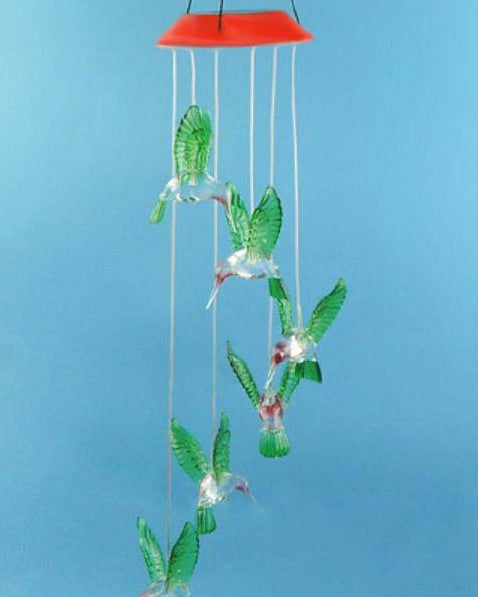 Solar-Powered Hummingbird Wind Chime with Colorful Lights