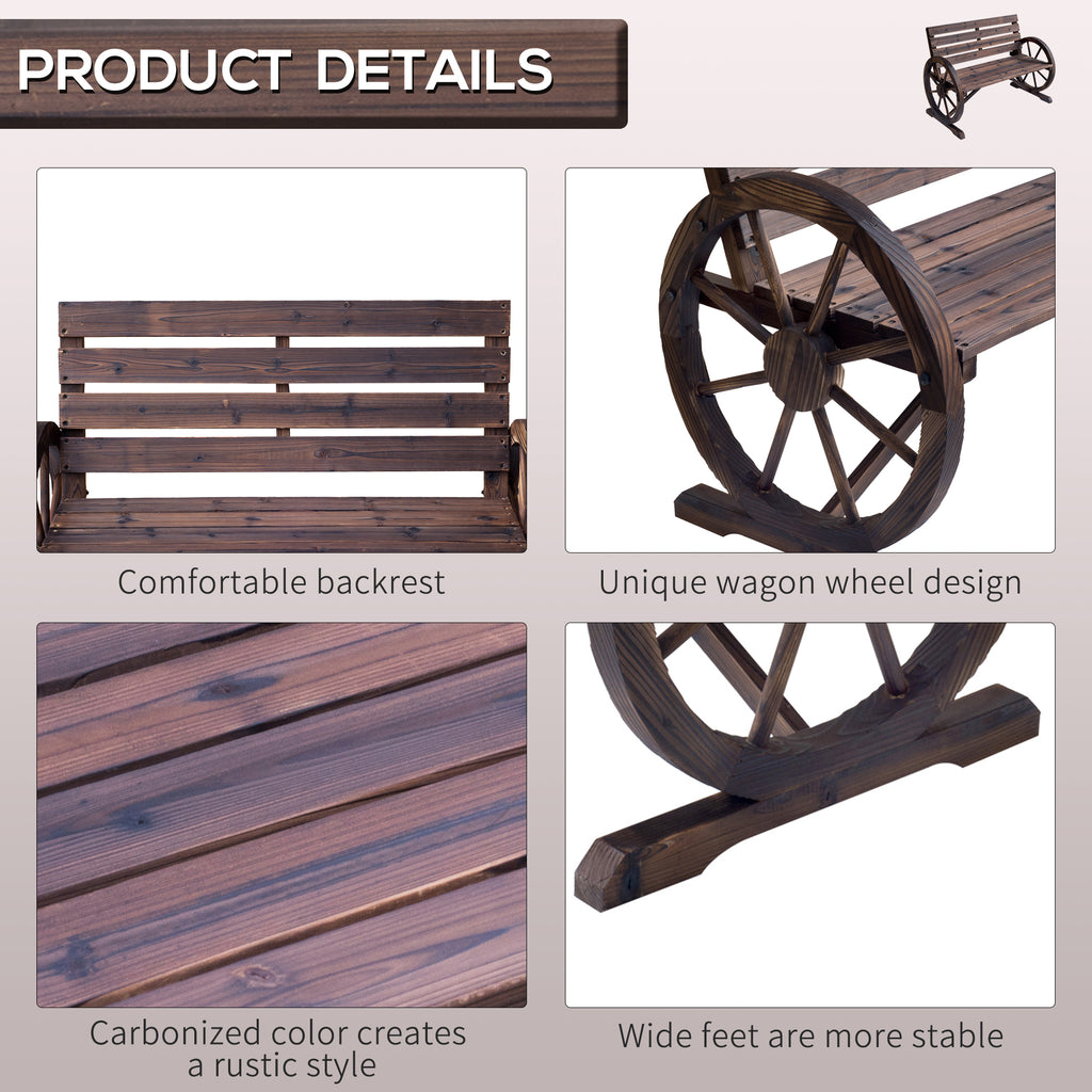 41" Wooden Wagon Wheel Bench – Rustic Outdoor