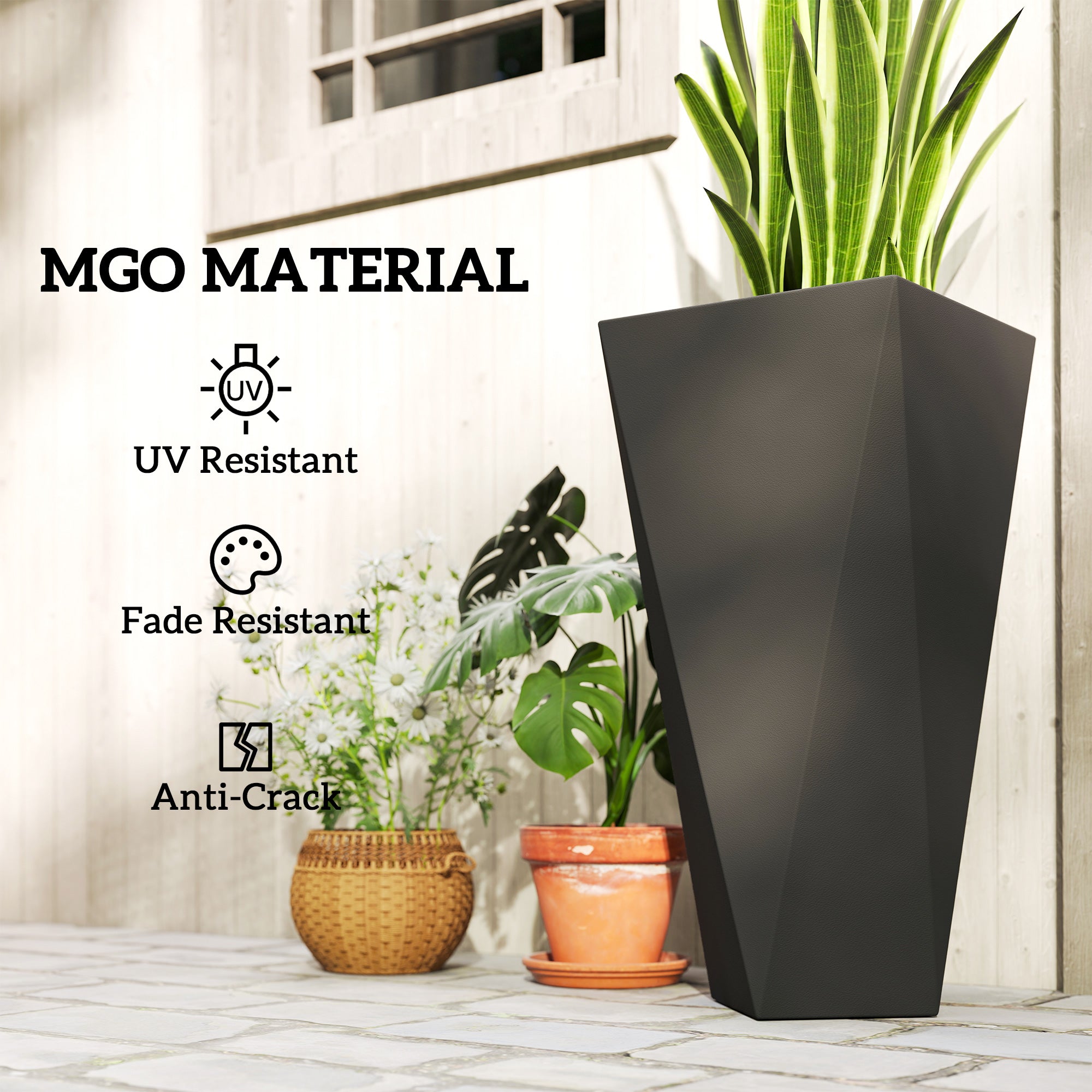 3 Tall Planters - Indoor Outdoor MgO with Drainage - Black