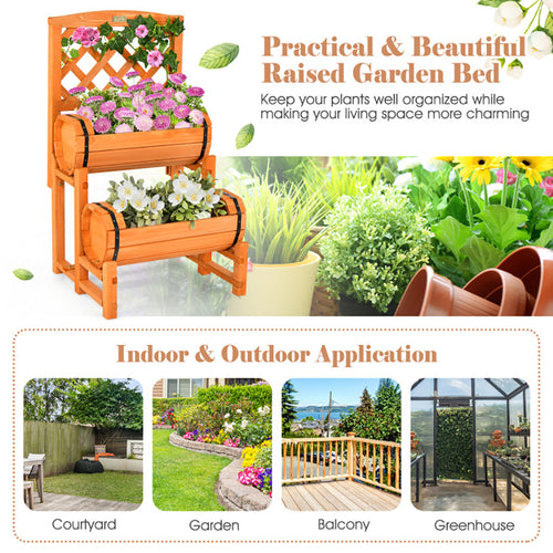 2-Tier Wooden Raised Garden Bed with Trellis - Orange