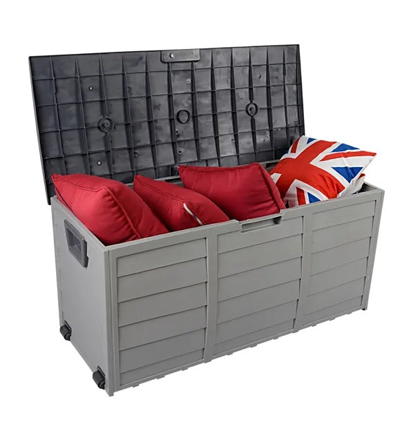 75-Gallon Outdoor Storage Deck Box - Weather Resistant with Wheels - Grey
