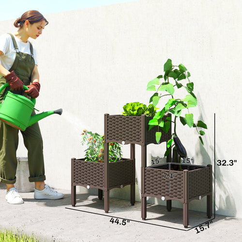 3-Piece Modular Raised Garden Bed - Brown