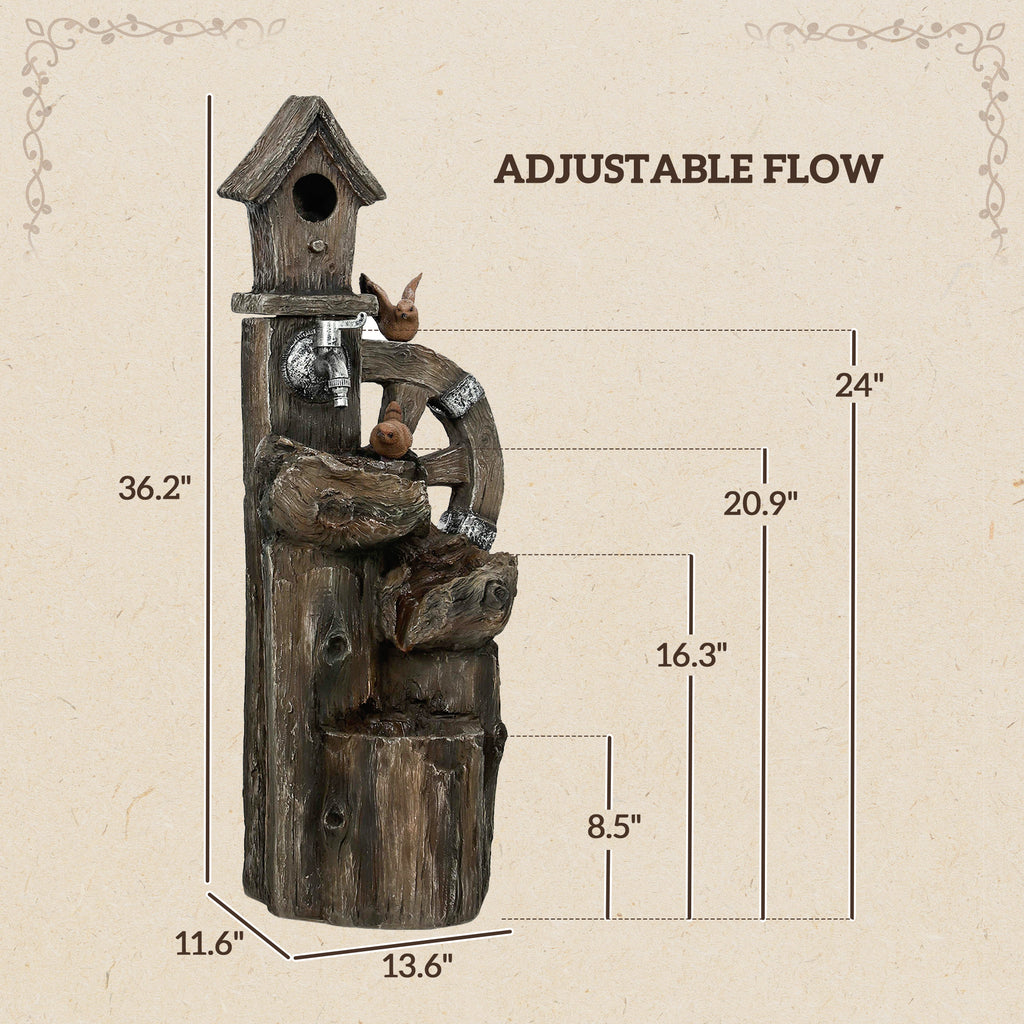 3-Tier Outdoor Water Fountain with Birdhouse