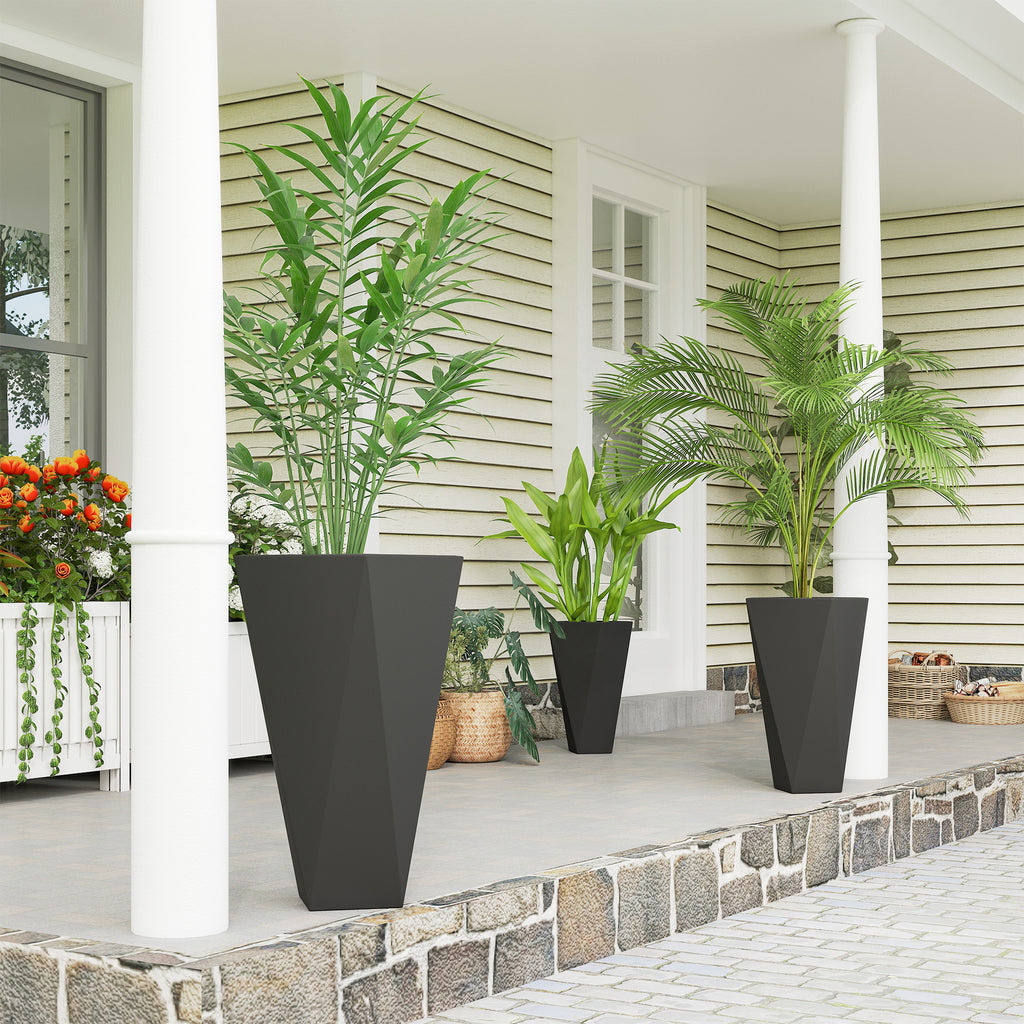 3 Tall Planters - Indoor Outdoor MgO with Drainage - Black