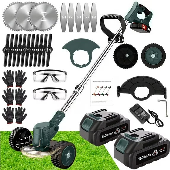 21V Cordless Weed Eater with Wheels - 3-in-1 String Trimmer & Edger with 2 Batteries