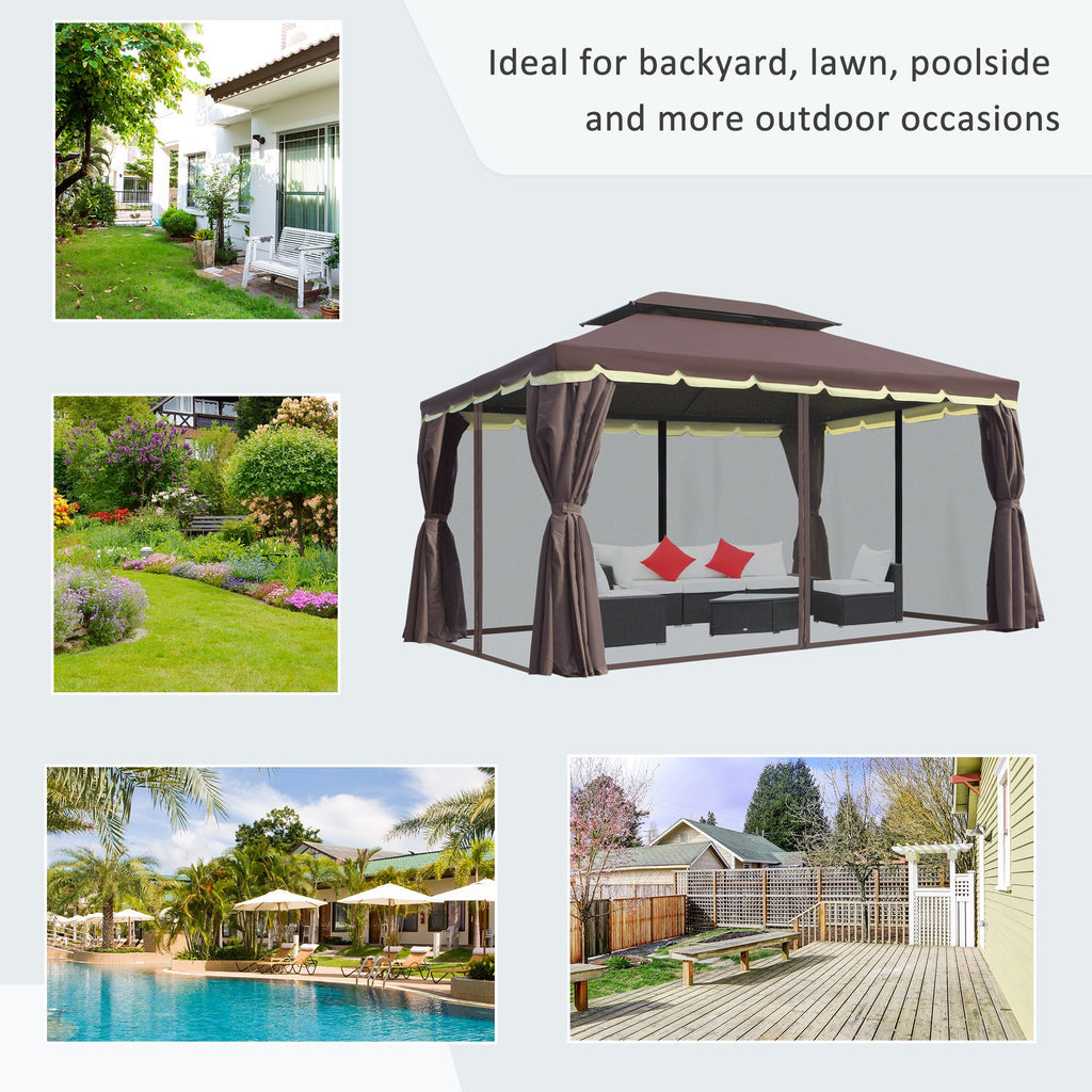 10x13 Aluminum Gazebo with Double Roof, Netting & Curtains