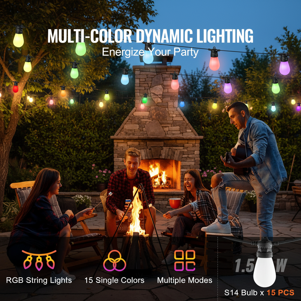 50 FT RGB Smart Outdoor String Lights with App Control Natures Nook