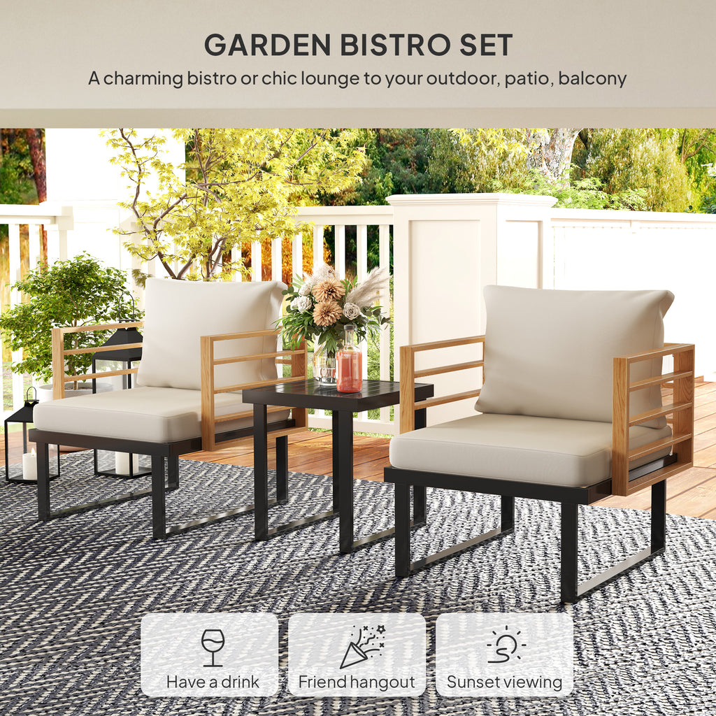 3-Piece Metal Bistro Set with Cushioned Armchairs