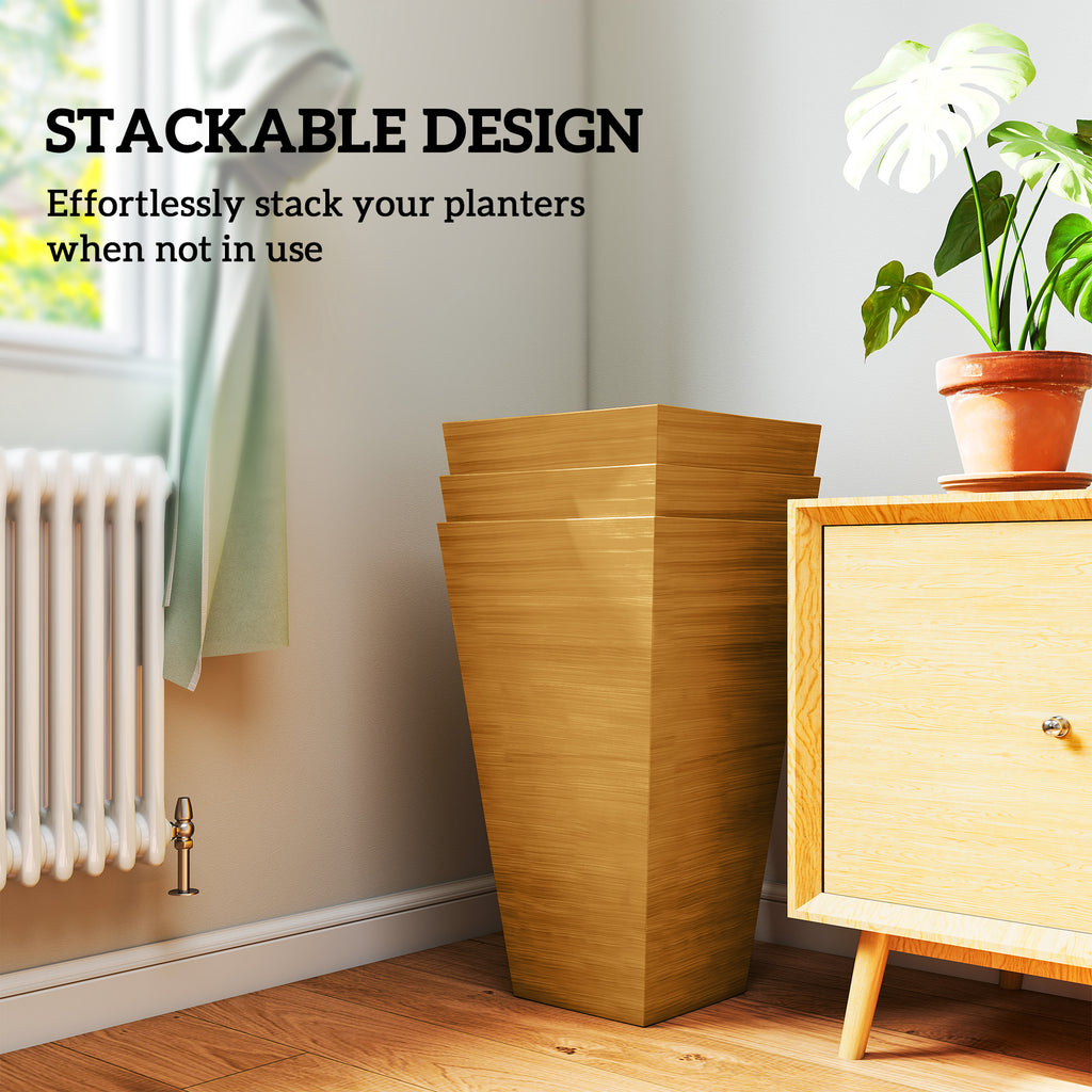Set of 3 Tall Planters 28" – Light Brown Faux Wood