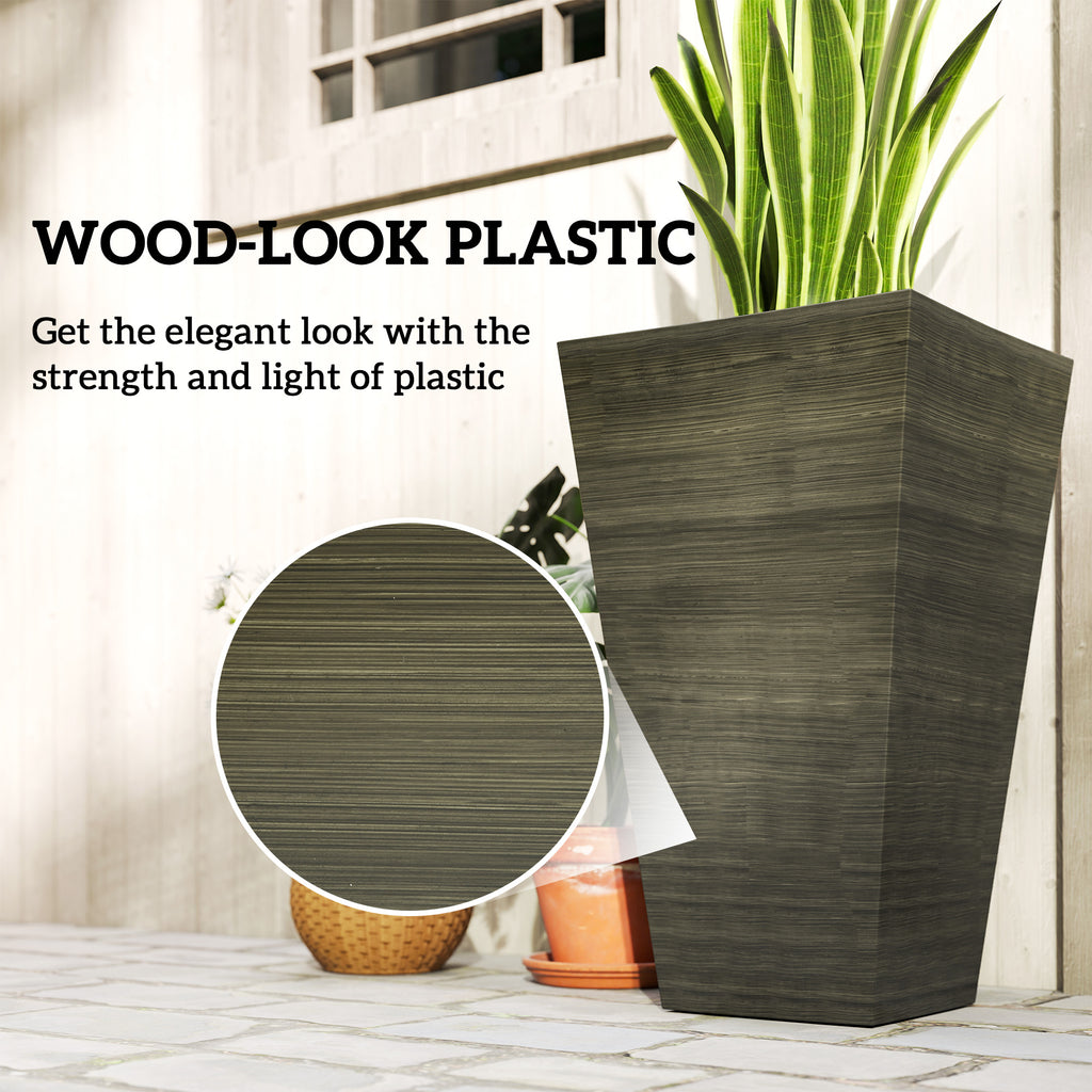 Set of 3 Tall Planters 28" – Dark Brown Faux Wood