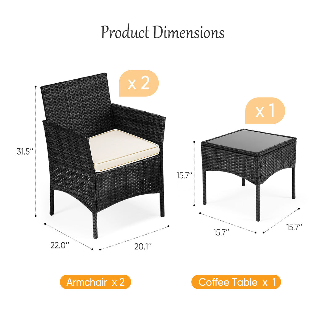 3-Piece Outdoor Rattan Bistro Set