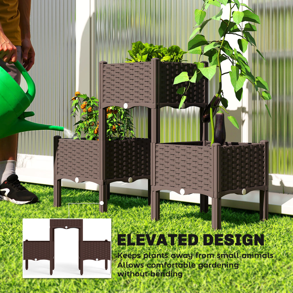 3-Piece Modular Raised Garden Bed - Brown