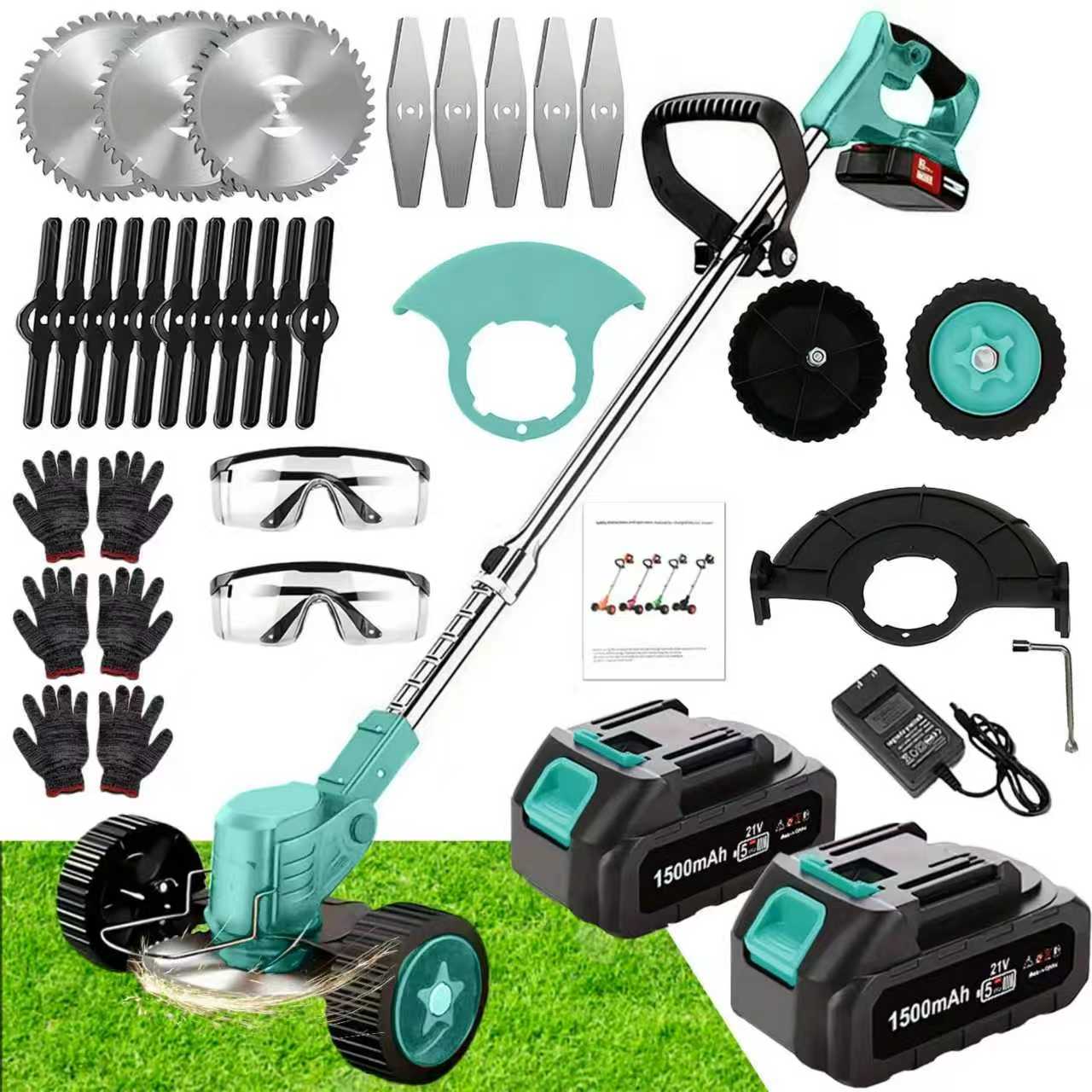 21V Cordless Weed Eater with Wheels - 3-in-1 String Trimmer & Edger with 2 Batteries
