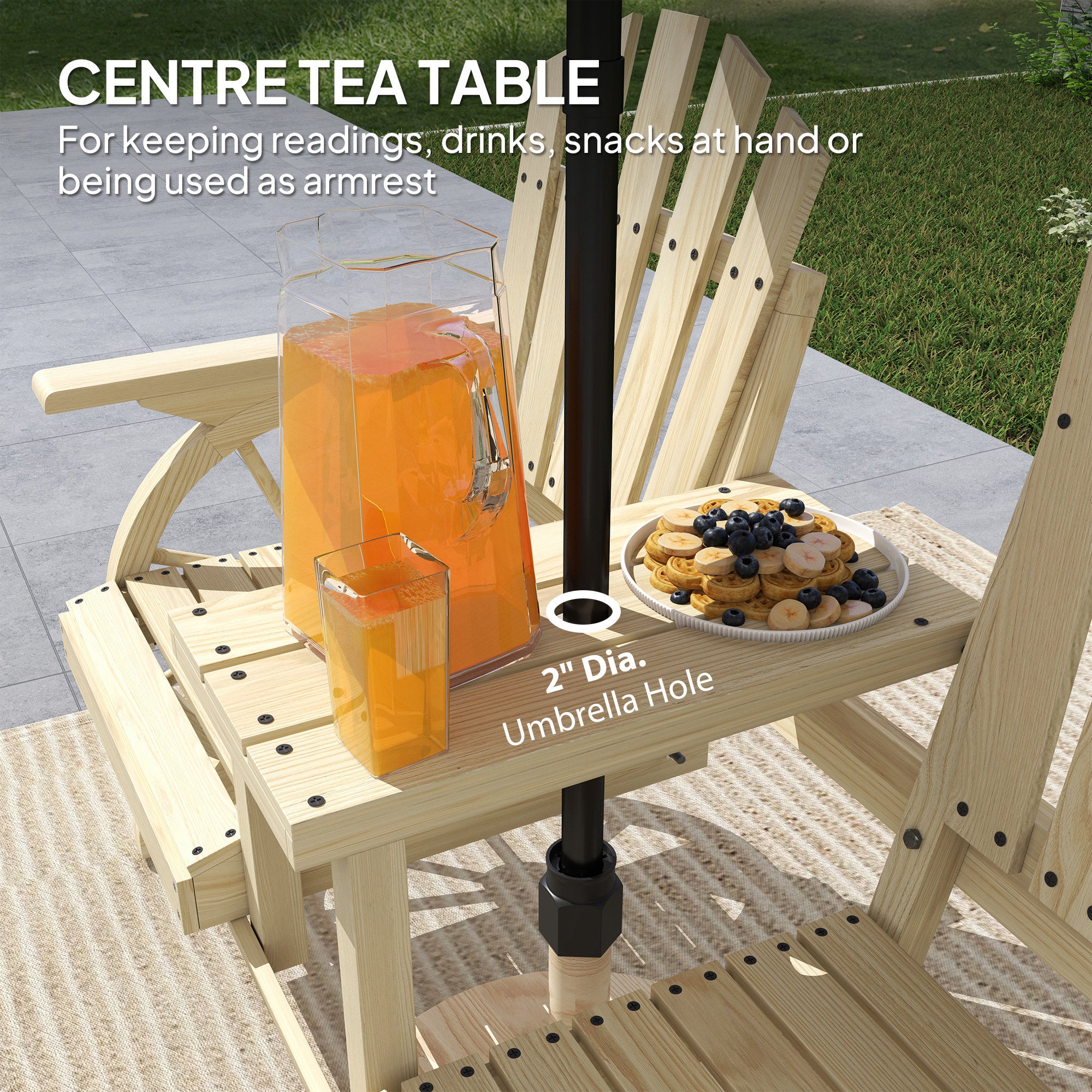 2-Seat Wooden Garden Bench with Center Table