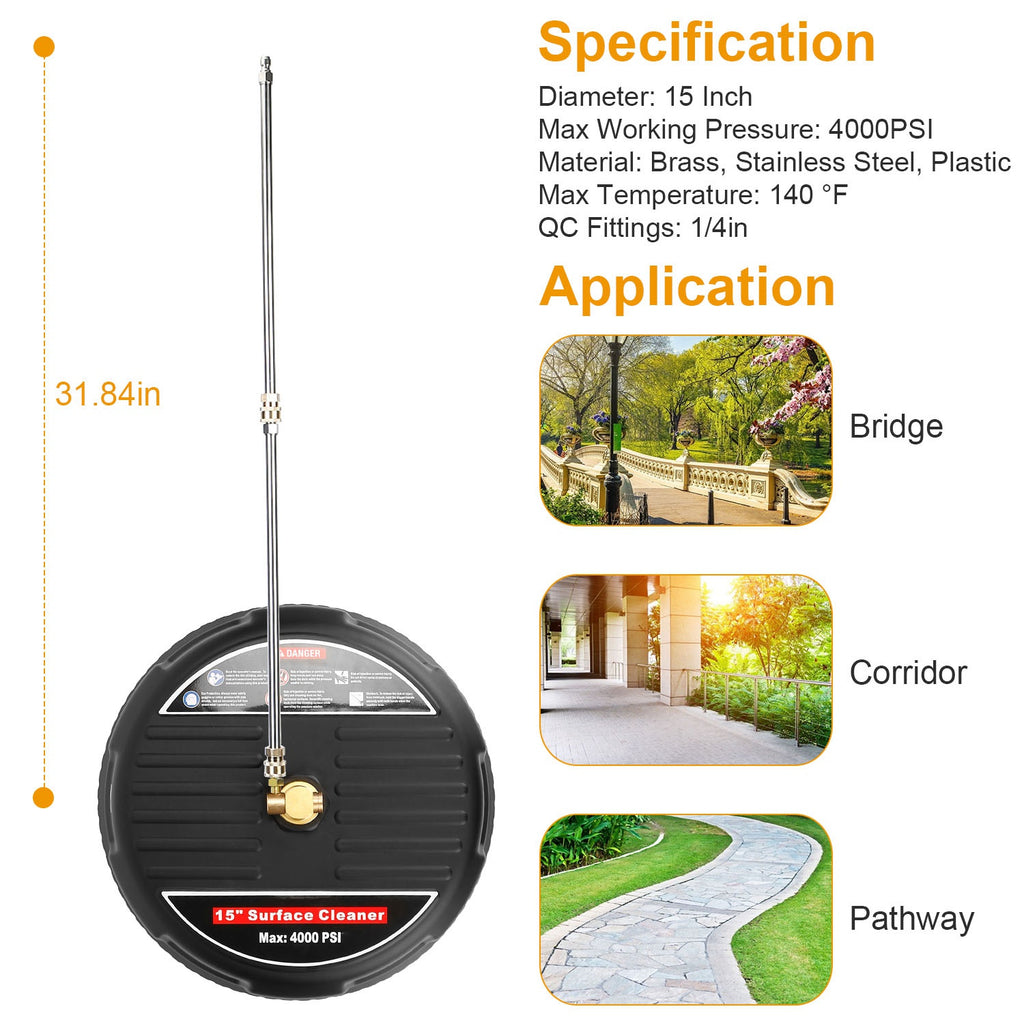 15" Pressure Washer Surface Cleaner – 4000 PSI