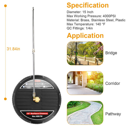 15" Pressure Washer Surface Cleaner – 4000 PSI