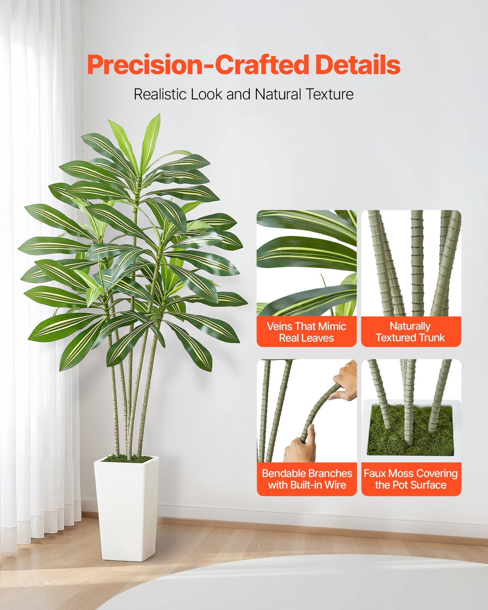 6ft Artificial Dracaena Tree – Indoor Plant with Planter