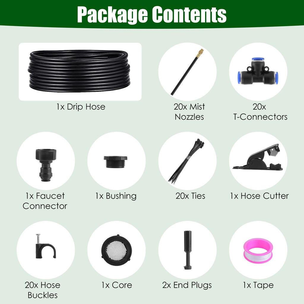 49ft 360° Automatic Drip Irrigation Kit with Misting Nozzles