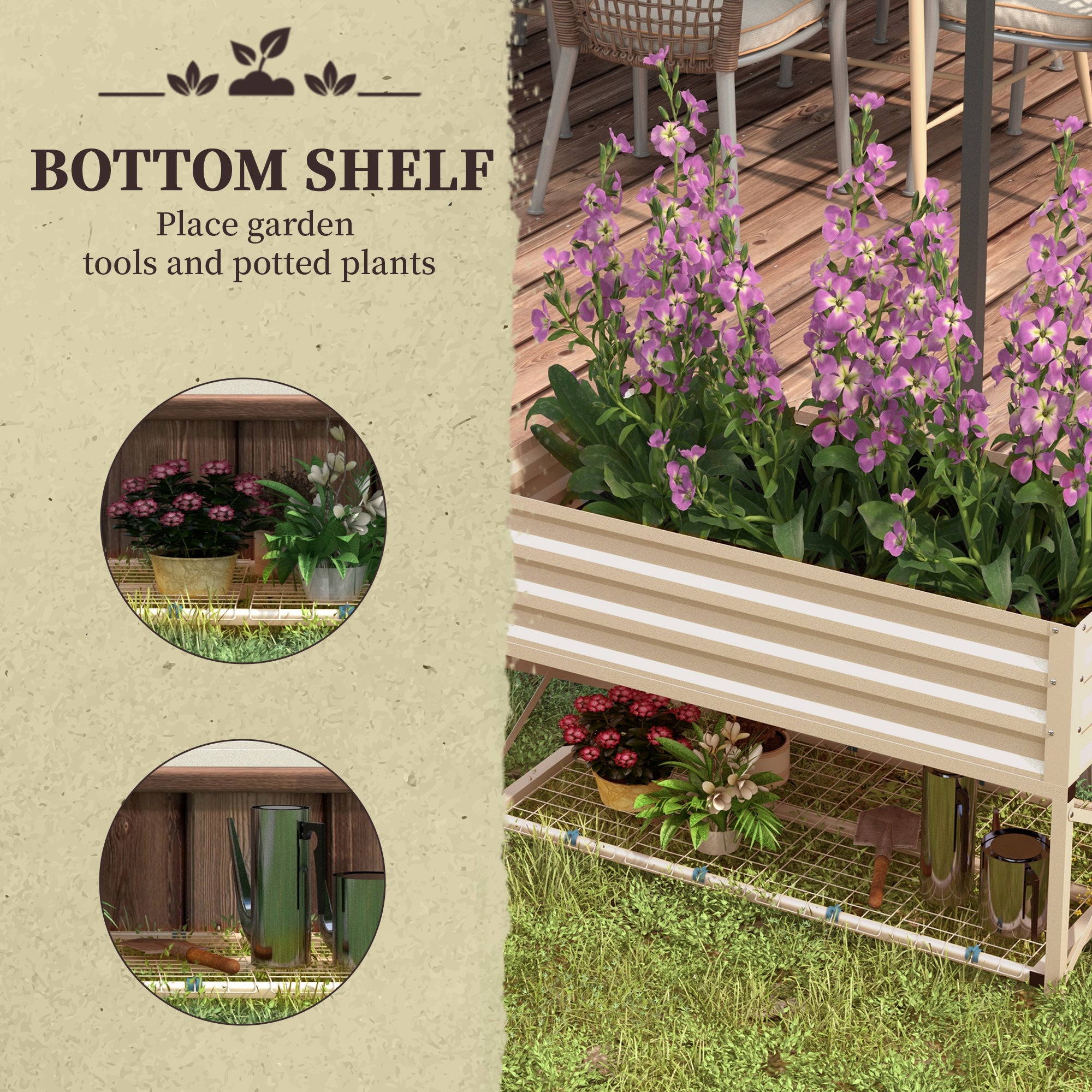 Galvanized Raised Garden Bed with Legs - Cream