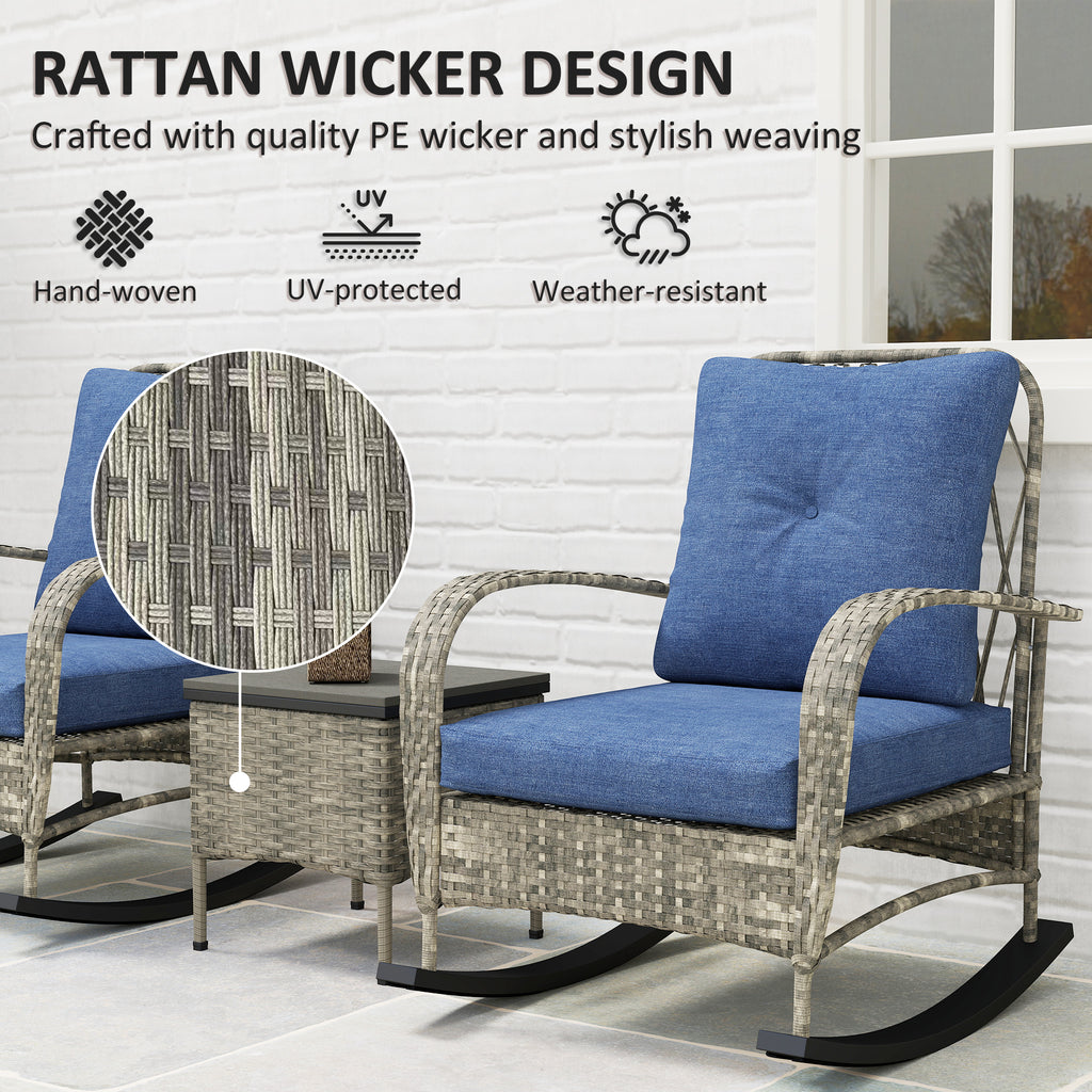 3-Piece Wicker Rocking Chair Set with Cushions & Side Table