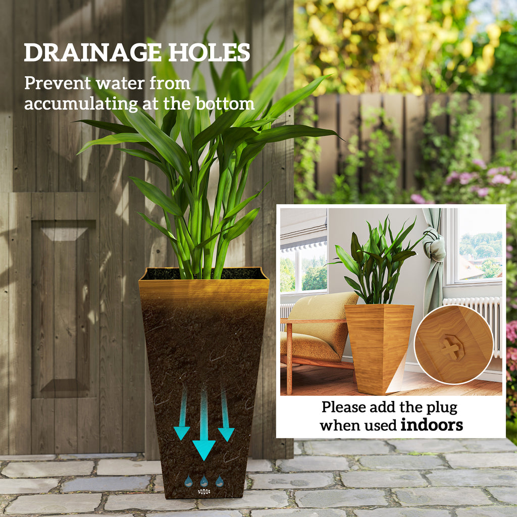 Set of 3 Tall Planters 28" – Light Brown Faux Wood